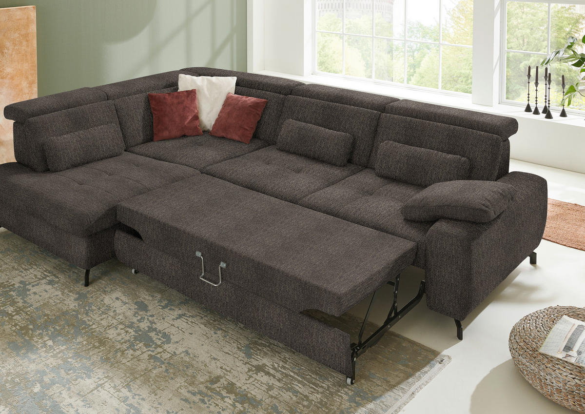 ECKSOFA in Chenille Fango  - Fango/Schwarz, Design, Textil/Metall (220/310cm) - Beldomo Style