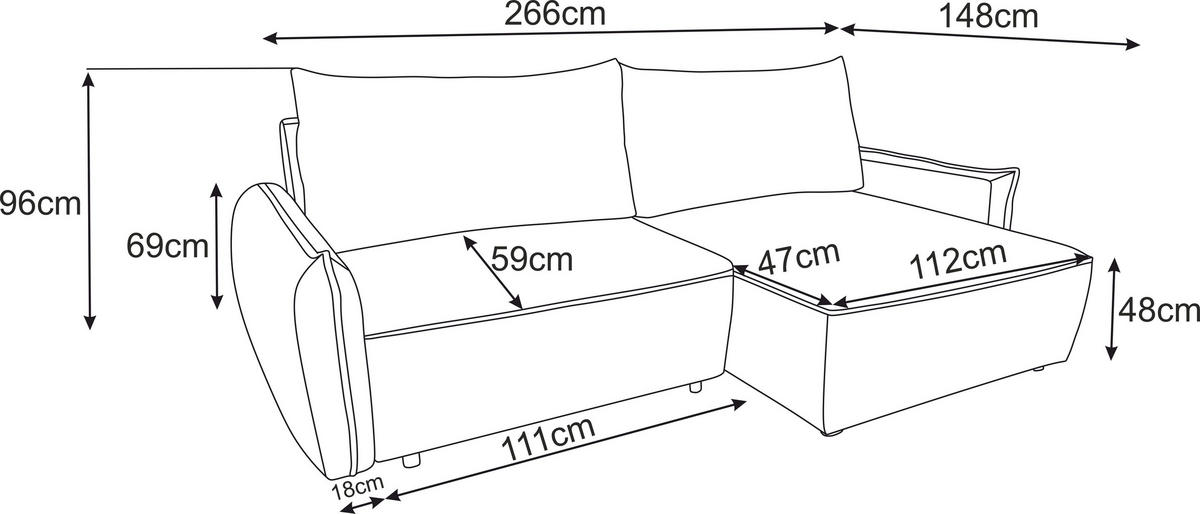 ECKSOFA Blau Struktur Rückenkissen, Bettkasten, Schlaffunktion, Rücken echt, Liegefläche im Originalstoff  - Blau/Schwarz, KONVENTIONELL, Kunststoff/Textil (266/148cm) - Milino