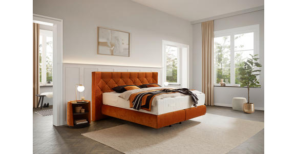 BOXSPRINGBETT 180/200 cm,  in Rostfarben, Matratzen, unterschiedliche Matratzenhärtegrade je Bettseite, H2 + H3 = mittel + fest  - Rostfarben/Schwarz, Design, Kunststoff/Textil (180/200cm) - Dieter Knoll