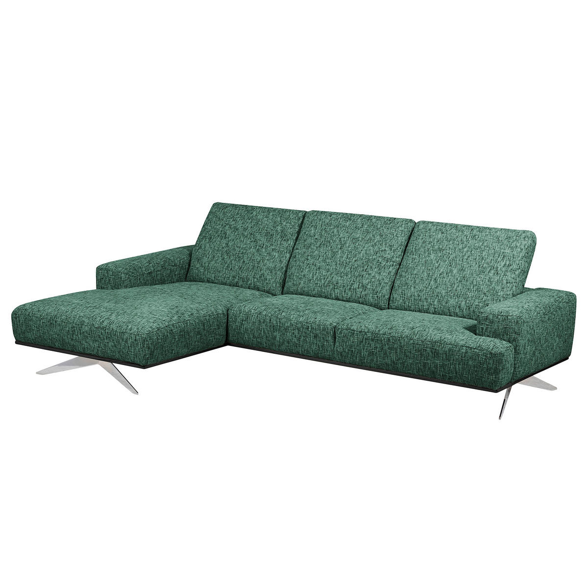 ECKSOFA PORTLAND Grün Struktur Kopfteilverstellung  - Chromfarben/Schwarz, Design, Holz/Textil (187/295cm) - Livetastic