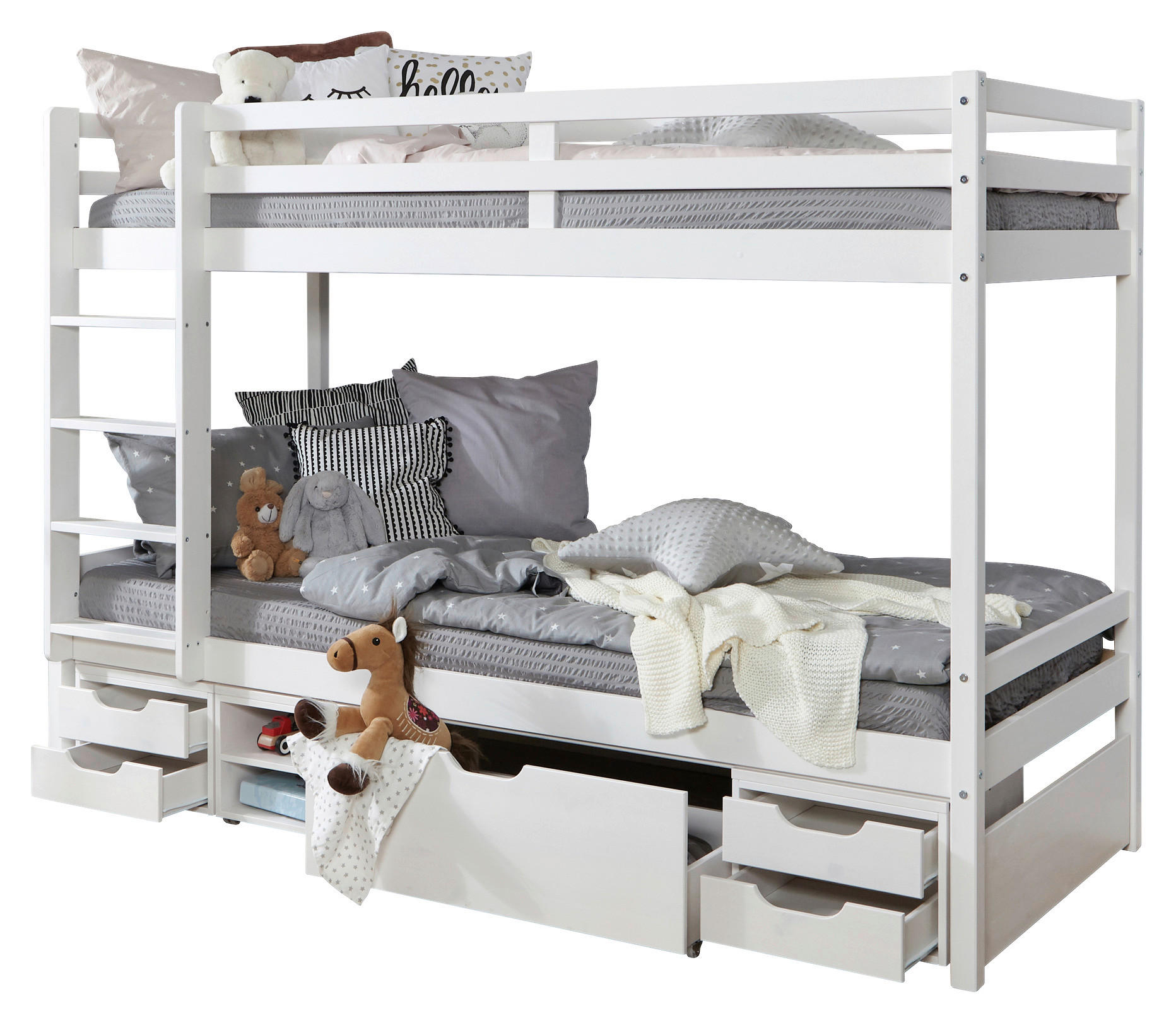 Thumbnail - Mid.you Etagenbett, Weiß, Holz, Kiefer, massiv, 90x200 cm, für Rollrost geeignet, Kinder- & Jugendzimmer, Kindermöbel, K...