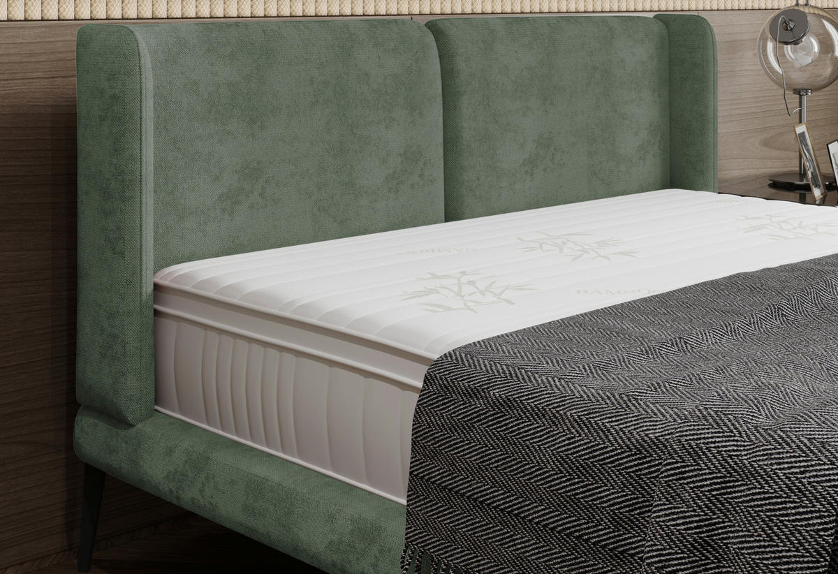 POLSTERBETT 180/200 cm  in Dunkelgrün  - Dunkelgrün/Altrosa, Modern, Textil/Metall (180/200cm) - Livetastic