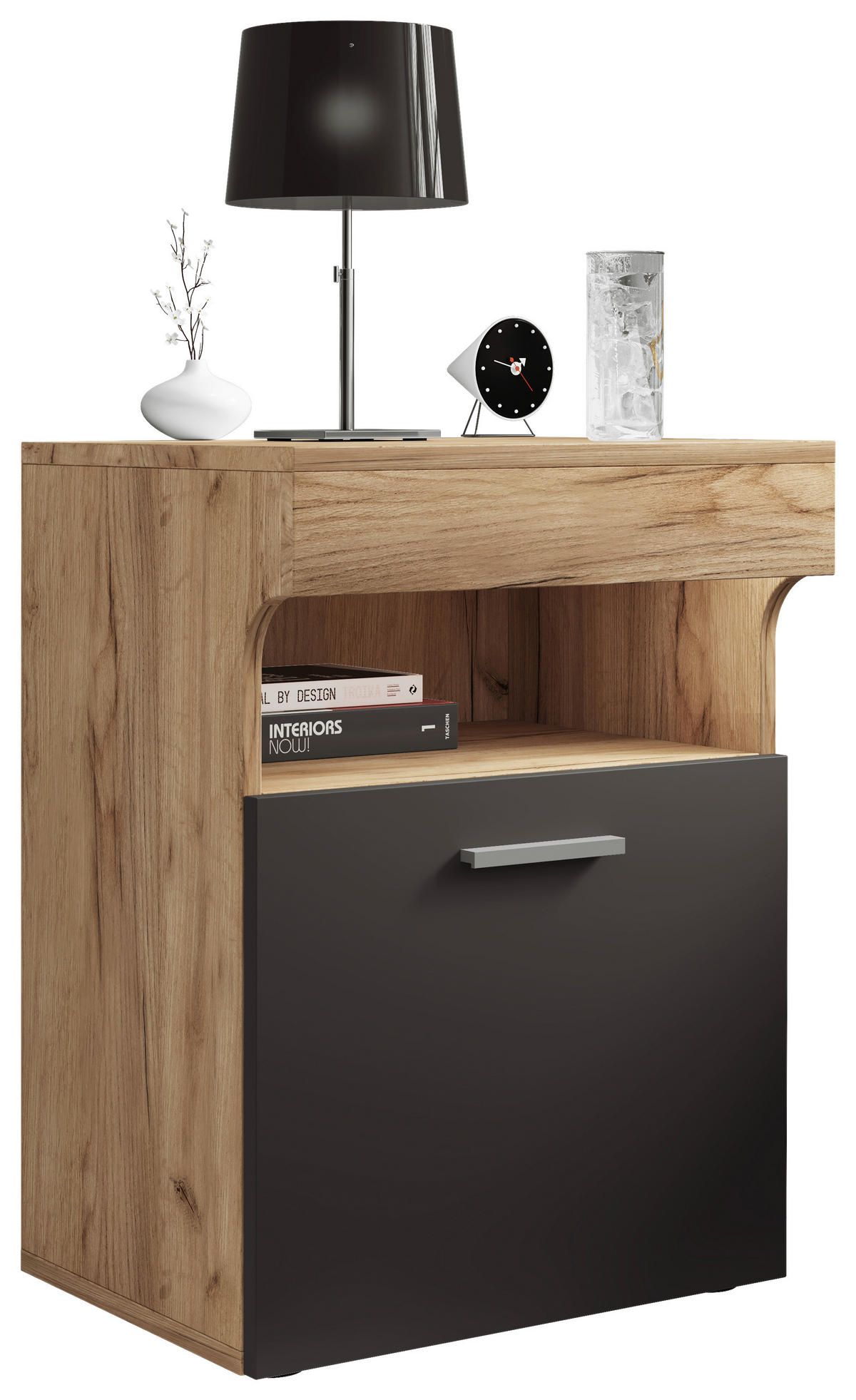NACHTSCHRANK 45/61/39 cm  - Honigeiche/Anthrazit, MODERN, Holzwerkstoff/Kunststoff (45/61/39cm) - MID.YOU