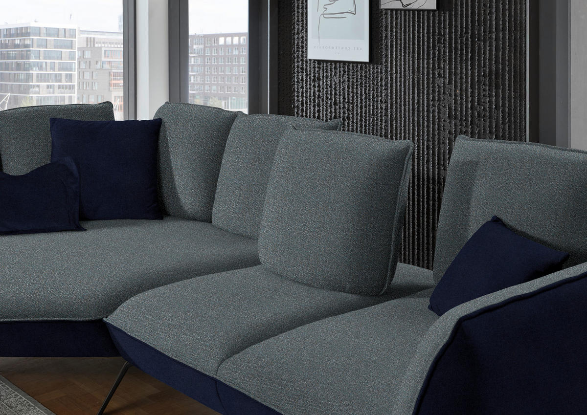 ECKSOFA in Flachgewebe Blaugrau  169/320 cm  - Blaugrau/Schwarz, Design, Textil/Metall (169/320cm) - Moderano