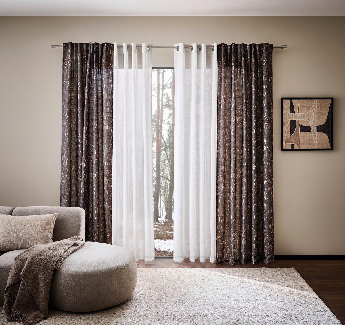 GARDINLÄNGD ej transparent  - brun, Klassisk, textil (140/245cm) - Esposa