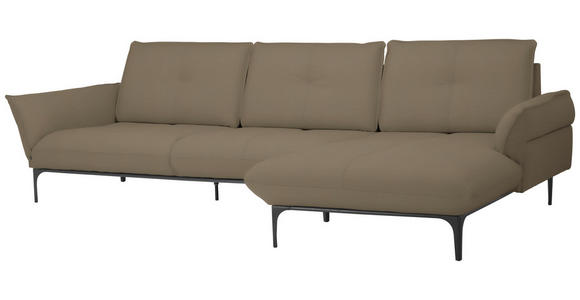 ECKSOFA in Echtleder Hellbraun  - Hellbraun/Schwarz, Design, Leder/Metall (319/182cm) - Valnatura