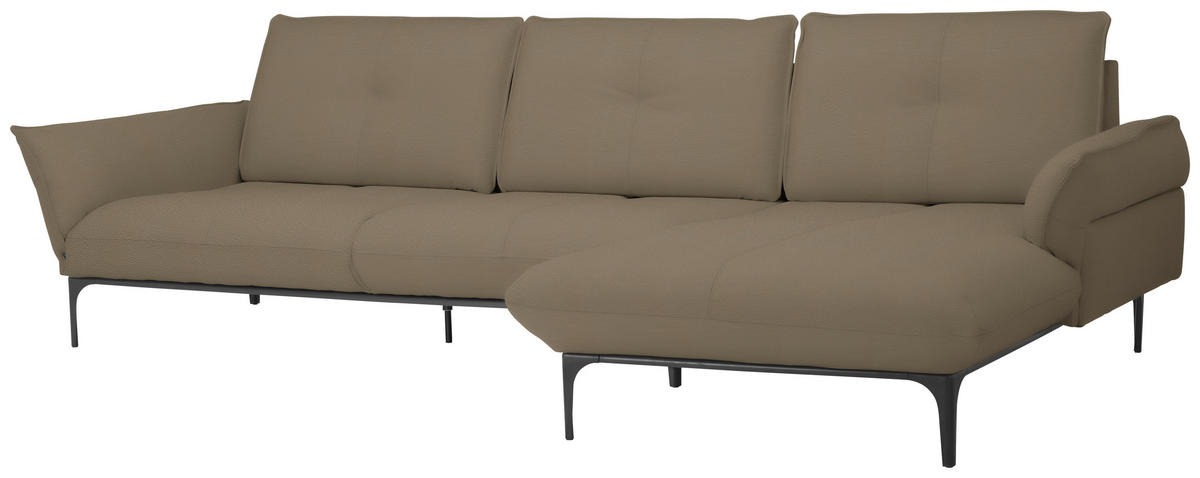 ECKSOFA in Echtleder Hellbraun  - Hellbraun/Schwarz, Design, Leder/Metall (319/182cm) - Valnatura