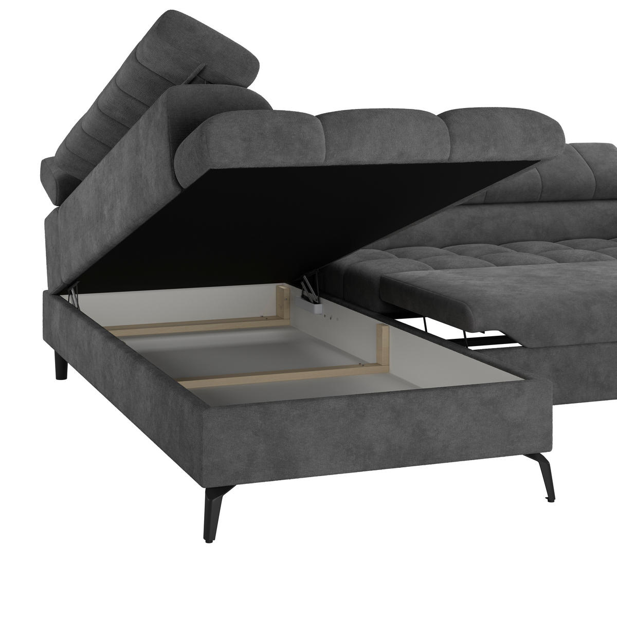 ECKSOFA Dunkelgrau  - Dunkelgrau/Schwarz, Trend, Kunststoff/Textil (203/261cm) - Livetastic