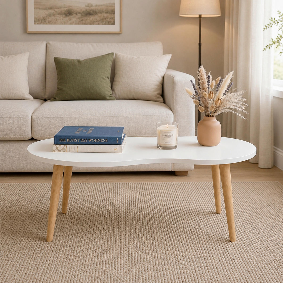 COUCHTISCH massiv 90/50/42 cm organisch Weiß, Honigeiche  - Honigeiche/Weiß, Design, Holz/Holzwerkstoff (90/50/42cm) - MID.YOU