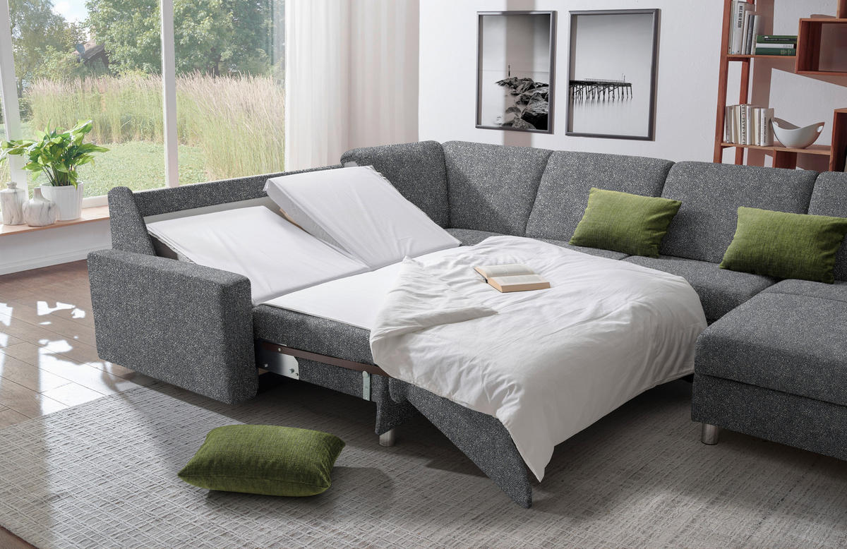 WOHNLANDSCHAFT  in Mikrovelours Grau  - Anthrazit/Alufarben, KONVENTIONELL, Textil (237/323/158cm) - Sedda