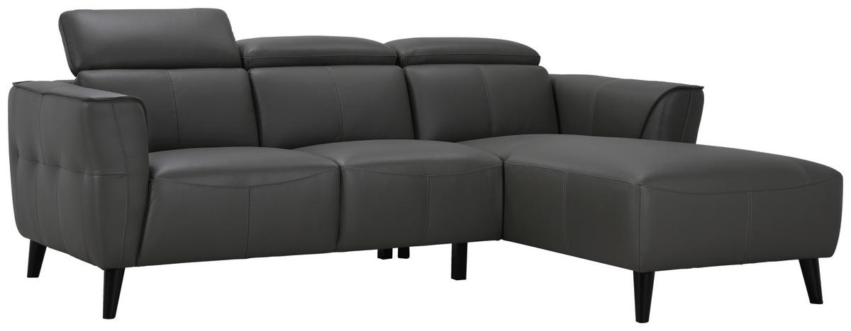 ECKSOFA  in Echtleder Grau  223/173 cm  - Schwarz/Grau, KONVENTIONELL, Leder (223/173cm) - MID.YOU