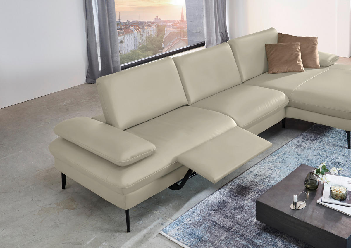 ECKSOFA in Echtleder Ecru  - Ecru/Schwarz, Design, Leder/Metall (325/157cm) - Dieter Knoll