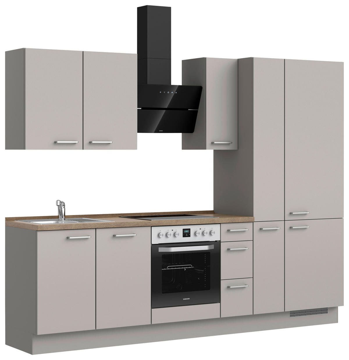 KÜCHENBLOCK 270 cm   in Grau, Eiche dunkel  - Eiche dunkel/Edelstahlfarben, MODERN, Holzwerkstoff/Metall (270cm) - Nobilia