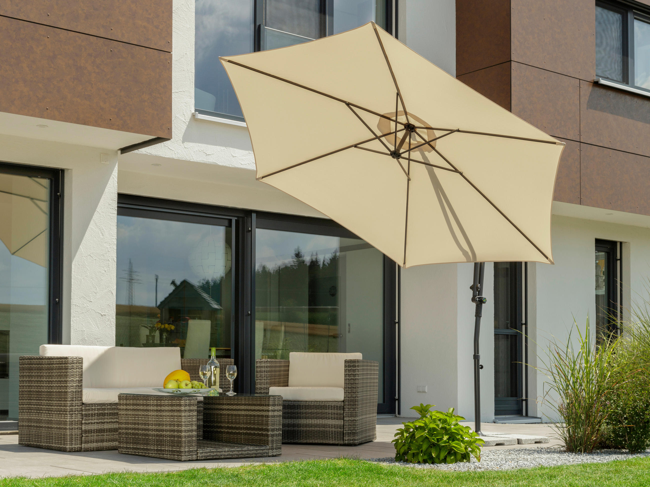 AMPELSCHIRM 300 cm Naturfarben  - Anthrazit/Naturfarben, Basics, Textil/Metall (278/263/300cm) - Schneider