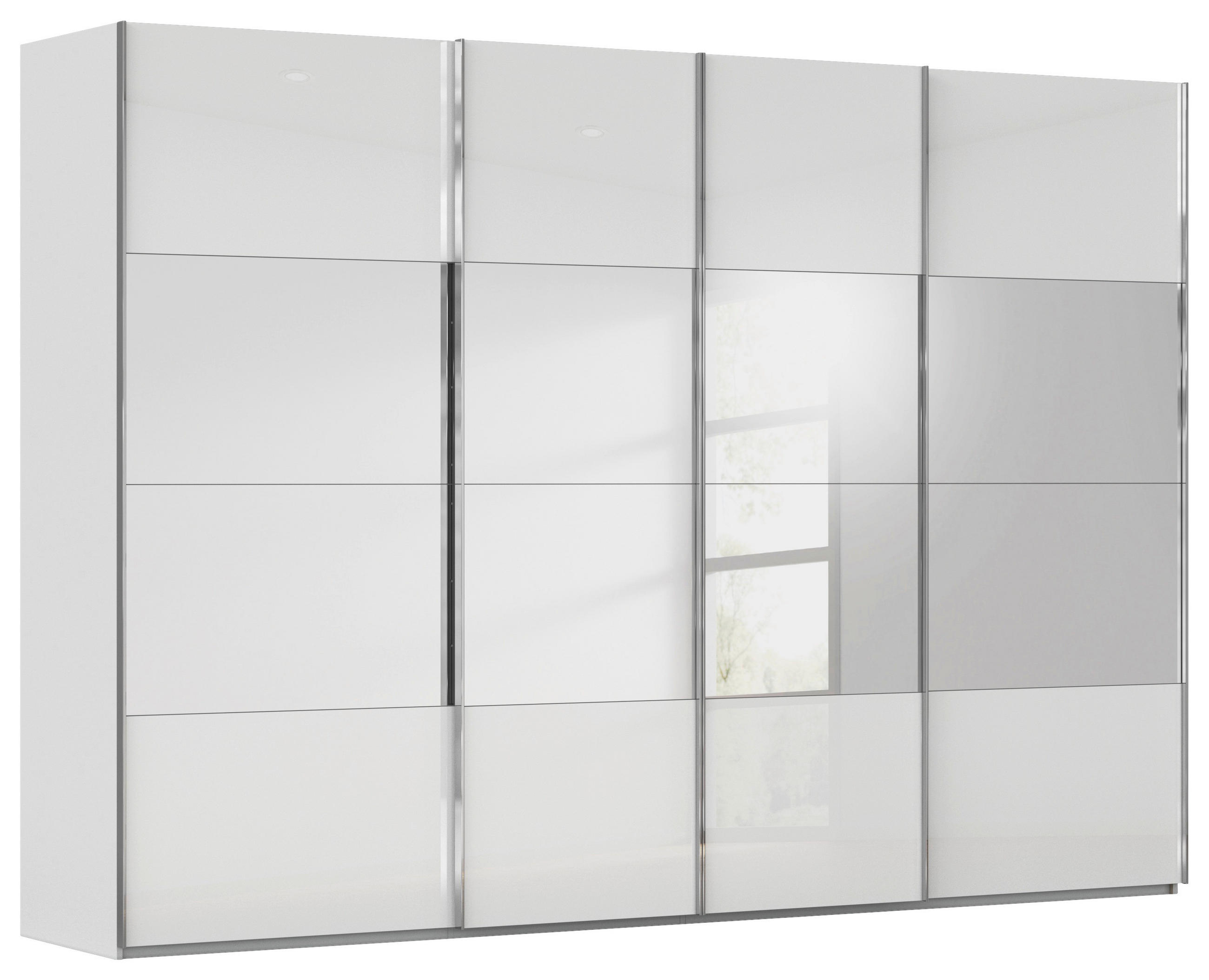 SCHWEBETÜRENSCHRANK 316/223/68 cm 4-türig Grau, Weiß  - Chromfarben/Weiß, Design, Glas/Holzwerkstoff (316/223/68cm) - Novel