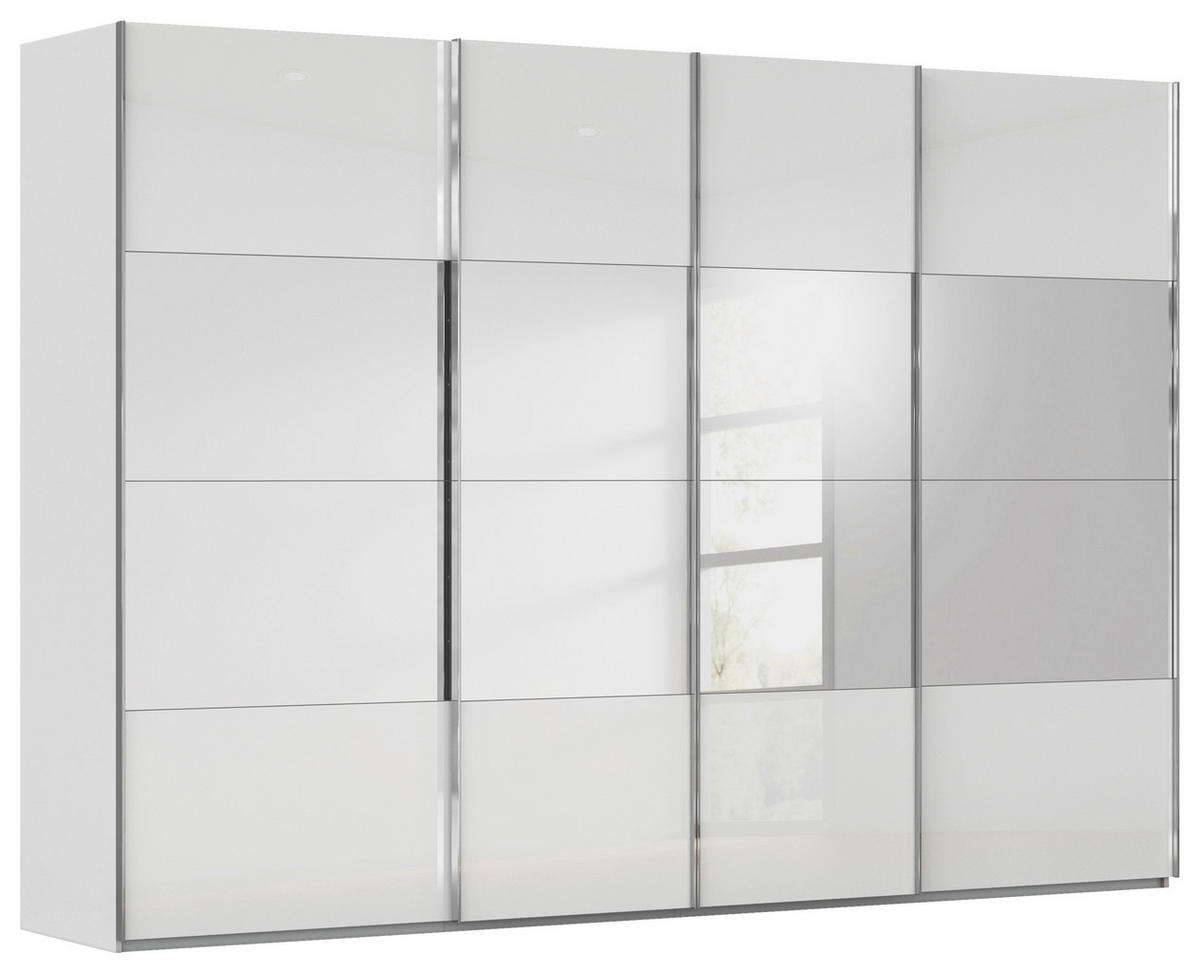 SCHWEBETÜRENSCHRANK 316/235/68 cm 4-türig Weiß, Seidengrau  - Chromfarben/Seidengrau, Design, Glas/Holzwerkstoff (316/235/68cm) - Novel