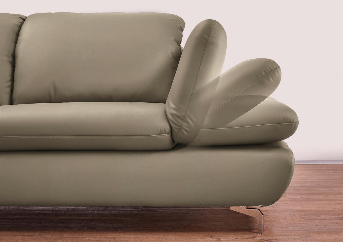 ECKSOFA in Echtleder Graubraun  - Graubraun/Silberfarben, Design, Leder/Metall (315/200cm) - Chilliano
