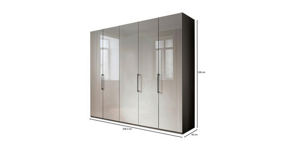 KLEIDERSCHRANK 250/236/58 cm 5-türig Grau, Hellgrau  - Schieferfarben/Hellgrau, KONVENTIONELL, Glas/Holzwerkstoff (250/236/58cm) - Novel