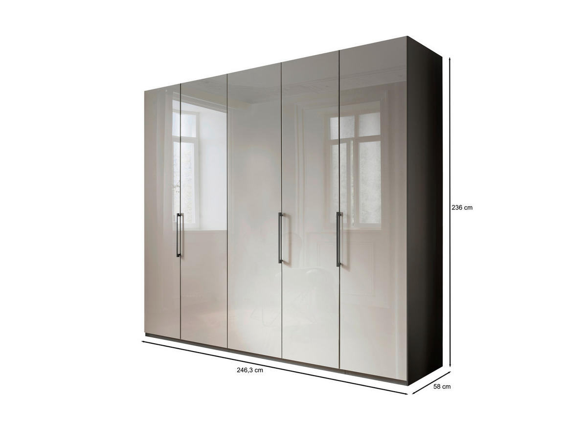 KLEIDERSCHRANK  in Grau, Hellgrau  - Schieferfarben/Hellgrau, KONVENTIONELL, Glas/Holzwerkstoff (250/236/58cm) - Novel