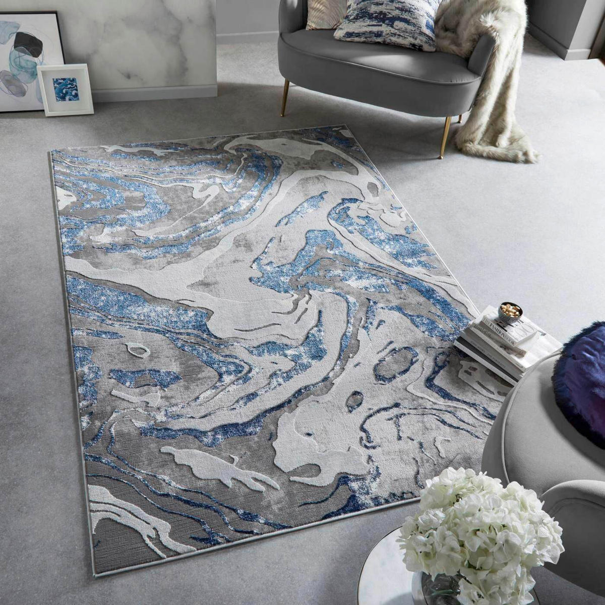 COVOR ȚESUT  - albastru/bej, Basics, textil (80/150cm)