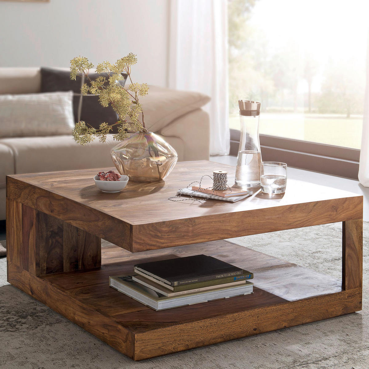COUCHTISCH Sheesham massiv 90/90/40 cm quadratisch Sheeshamfarben  - Sheeshamfarben, Design, Holz (90/90/40cm) - MID.YOU