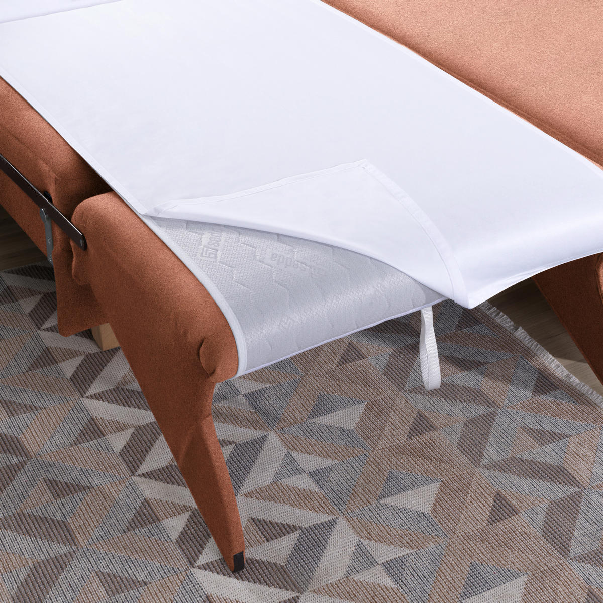 ECKSOFA in Flachgewebe Terracotta  261/203 cm  - Eichefarben/Terracotta, KONVENTIONELL, Holz/Textil (261/203cm) - Sedda
