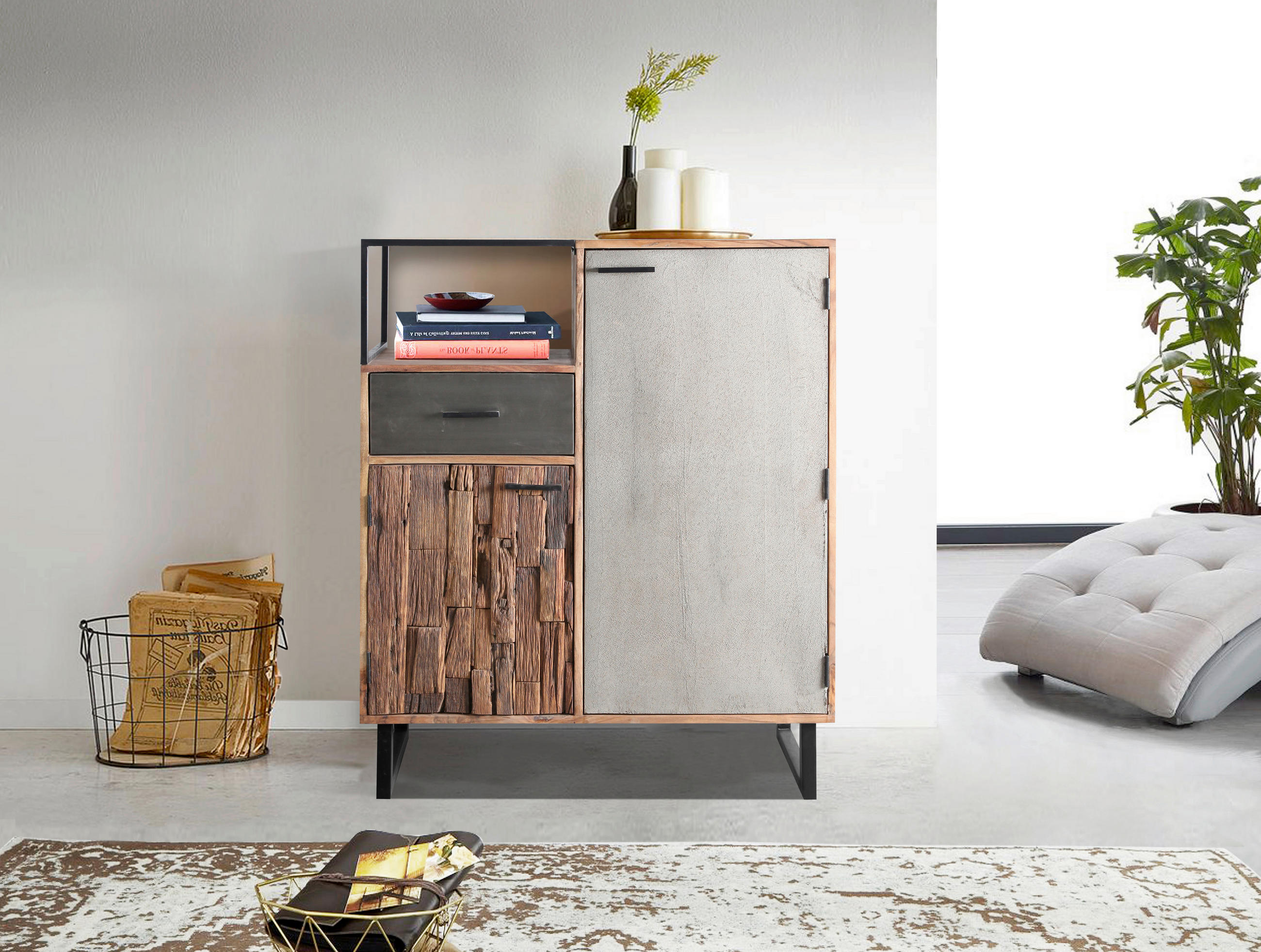 BYRÅ grå, akaciefärgad, ljusbrun  100/122/40 cm  - ljusbrun/svart, Design, metall/trä (100/122/40cm) - Carryhome