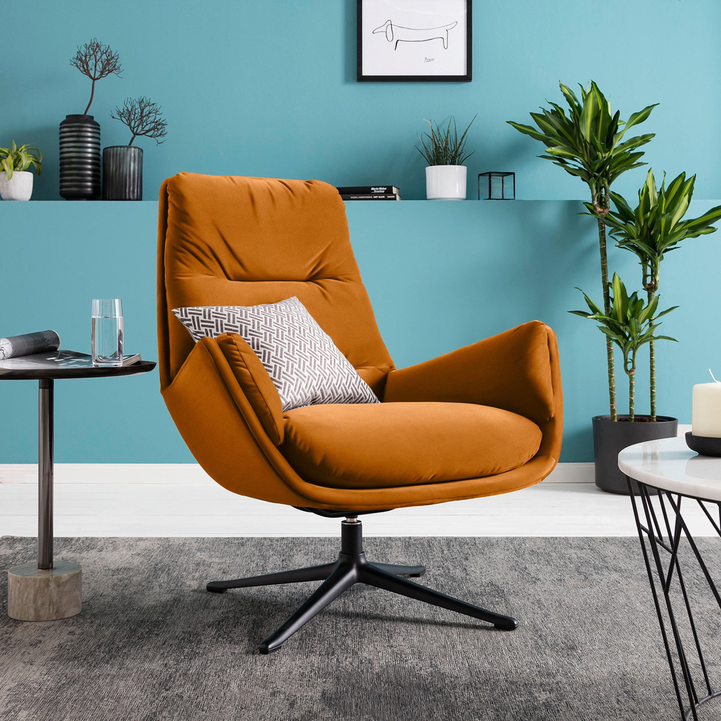 SESSEL in Samt Rostfarben  - Rostfarben/Schwarz, Design, Textil/Metall (83/94/97cm) - home24