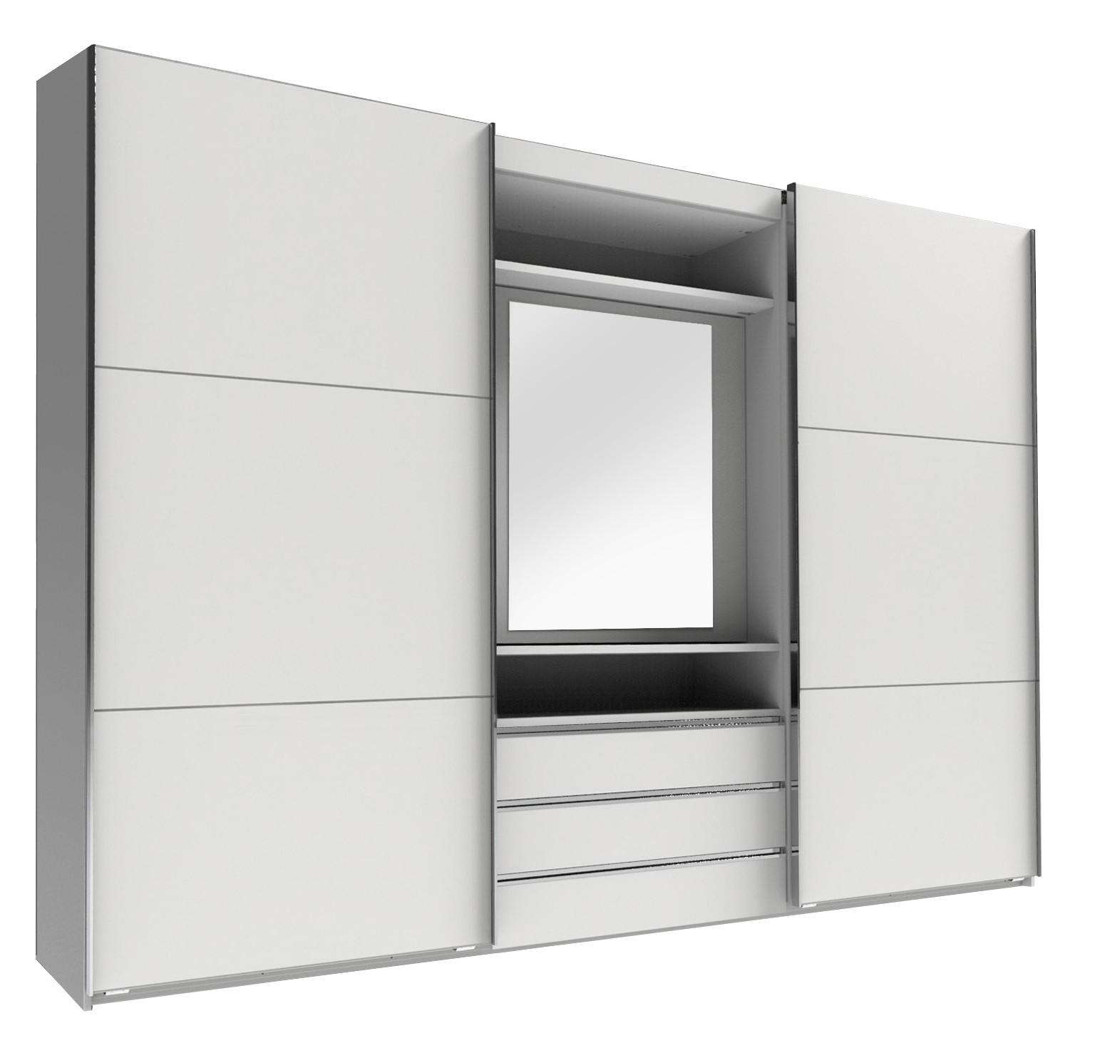 SCHWEBETÜRENSCHRANK  in Weiß, Silberfarben  - Chromfarben/Silberfarben, MODERN, Glas/Holzwerkstoff (300/216/65cm) - MID.YOU
