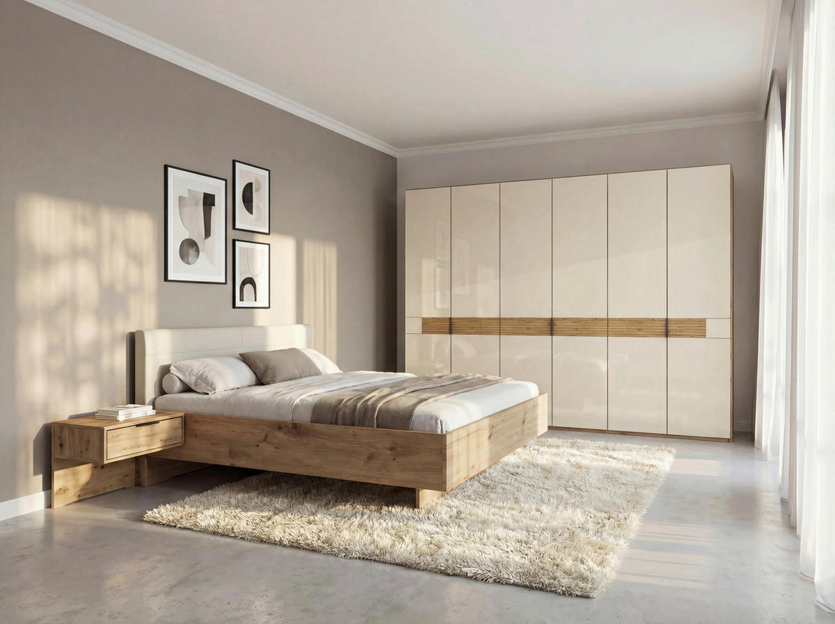 SCHLAFZIMMER Champagner, Eiche Bianco  - Eiche Bianco/Champagner, Design, Glas/Holz (180/200cm) - Musterring