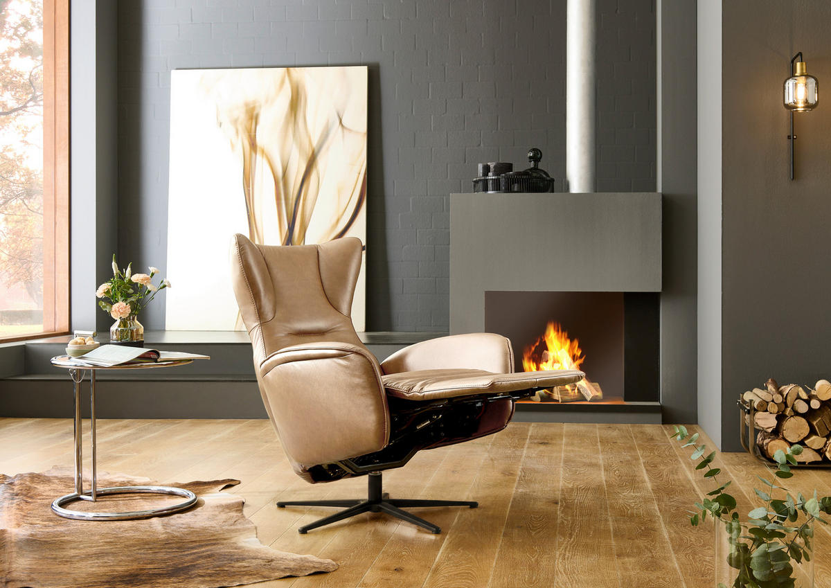 RELAXSESSEL Leder Honig  - Schwarz/Honig, Design, Leder/Metall (75/106/86cm) - Valdera