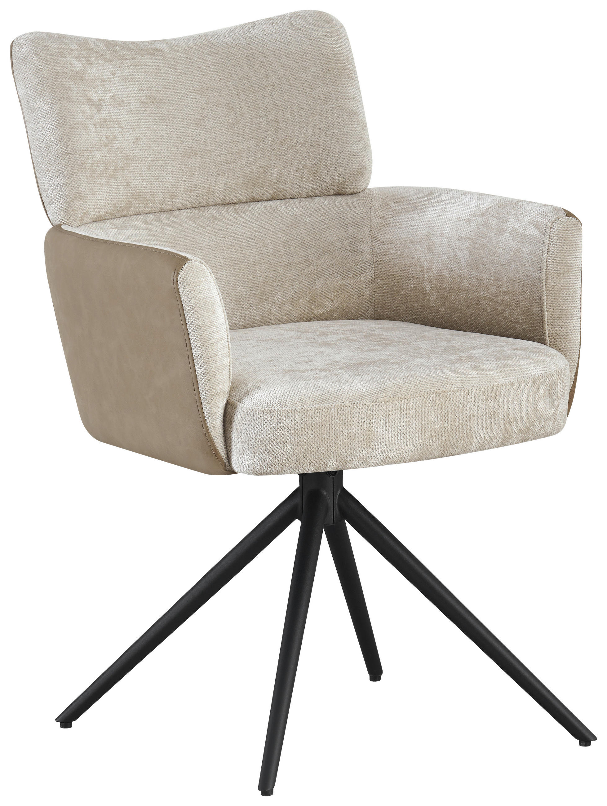 ARMLEHNSTUHL  in Eisen Lederlook, Webstoff  - Beige/Schwarz, KONVENTIONELL, Textil/Metall (58/84/64cm) - MID.YOU