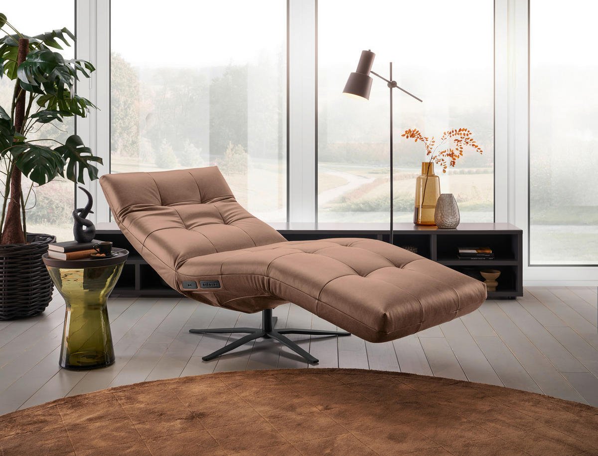 RELAXLIEGE in Echtleder Braun  - Schwarz/Braun, MODERN, Leder/Metall (82/53-115/156-206cm) - Pure Home Comfort