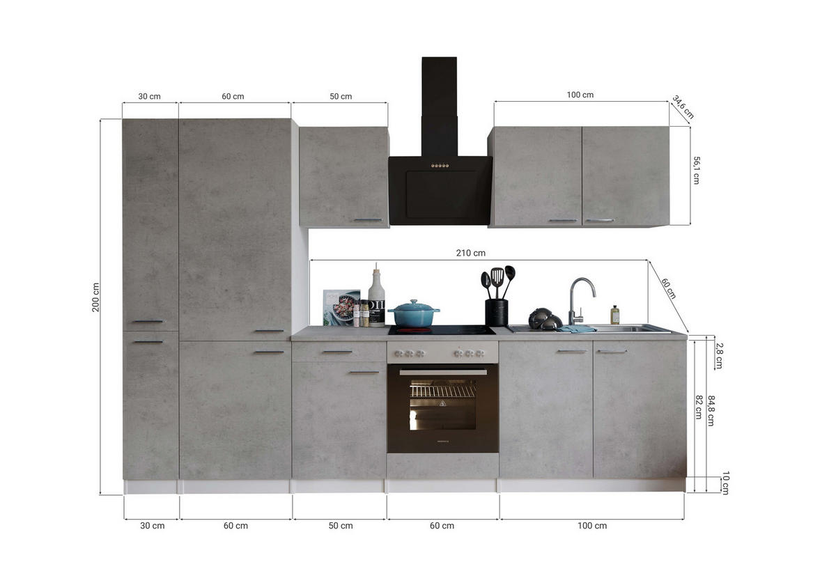 KÜCHENBLOCK 300 cm   in Grau, Weiß  - Edelstahlfarben/Weiß, Basics, Holzwerkstoff/Metall (300cm) - Respekta