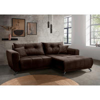 ECKSOFA Restato Dunkelbraun Velours  - Dunkelbraun/Schwarz, MODERN, Textil/Metall (246/177cm) - MID.YOU