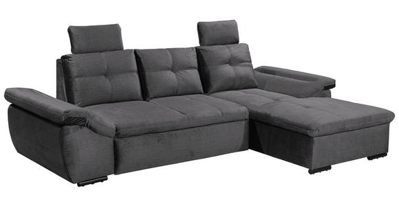 ECKSOFA Grau Mikrovelours  - Schwarz/Grau, KONVENTIONELL, Kunststoff/Textil (275/170cm) - Carryhome