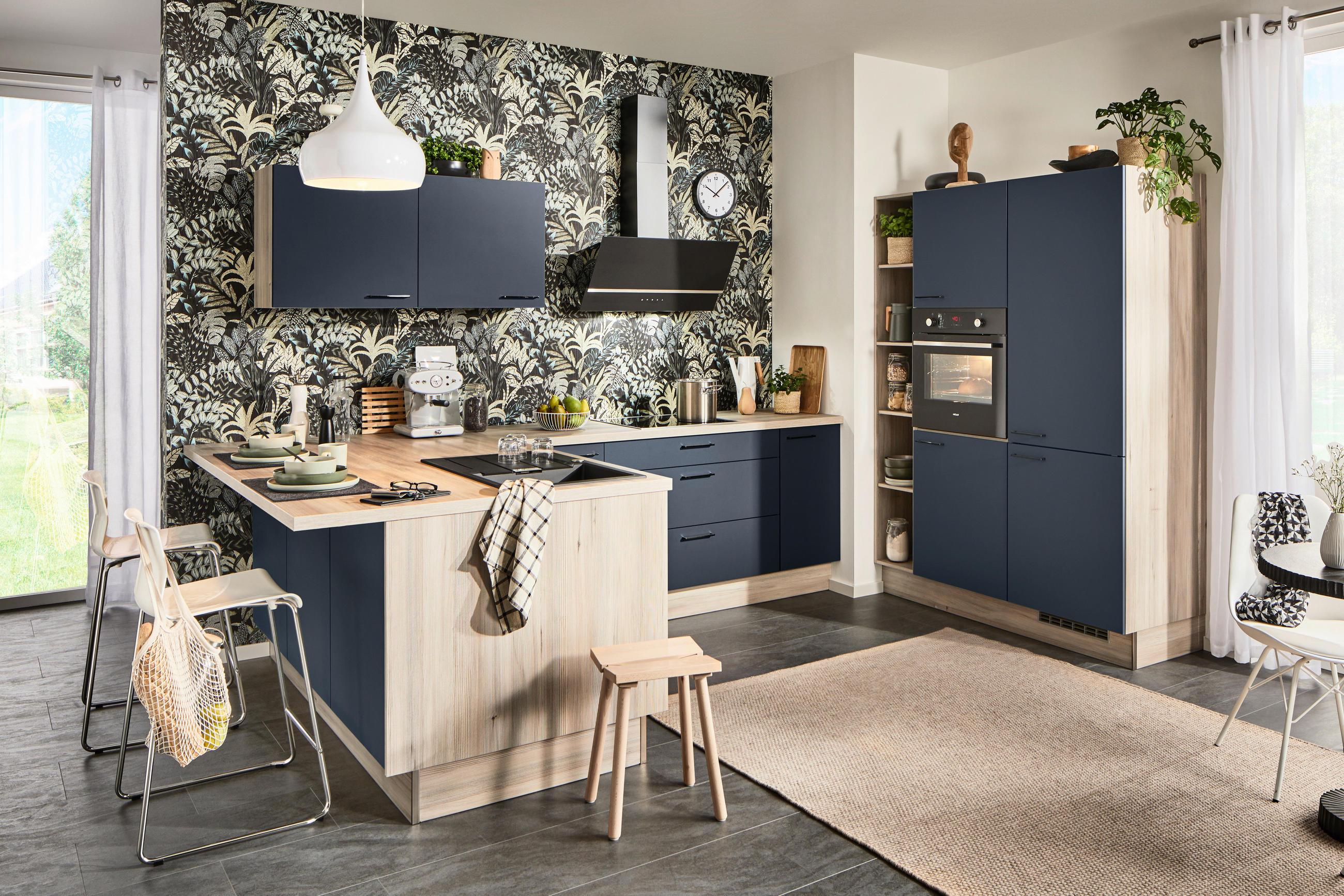 ECKKÜCHE  in Blau  - Blau/Schwarz, Design, Holzwerkstoff/Metall (192/280/150cm) - Xora