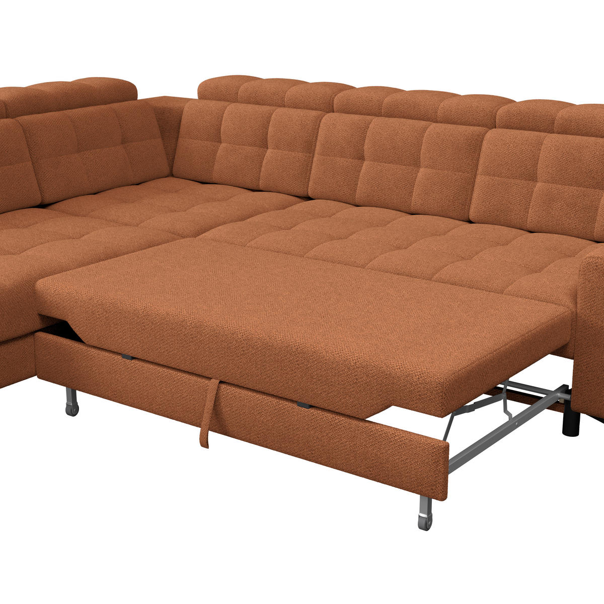 ECKSOFA BARLETTA NEW Terracotta Velours Bettkasten, Kopfteilverstellung, Sitztiefenverstellung, Liegefläche im Originalstoff  - Terracotta/Schwarz, ROMANTIK / LANDHAUS, Textil/Metall (228/289cm) - MID.YOU