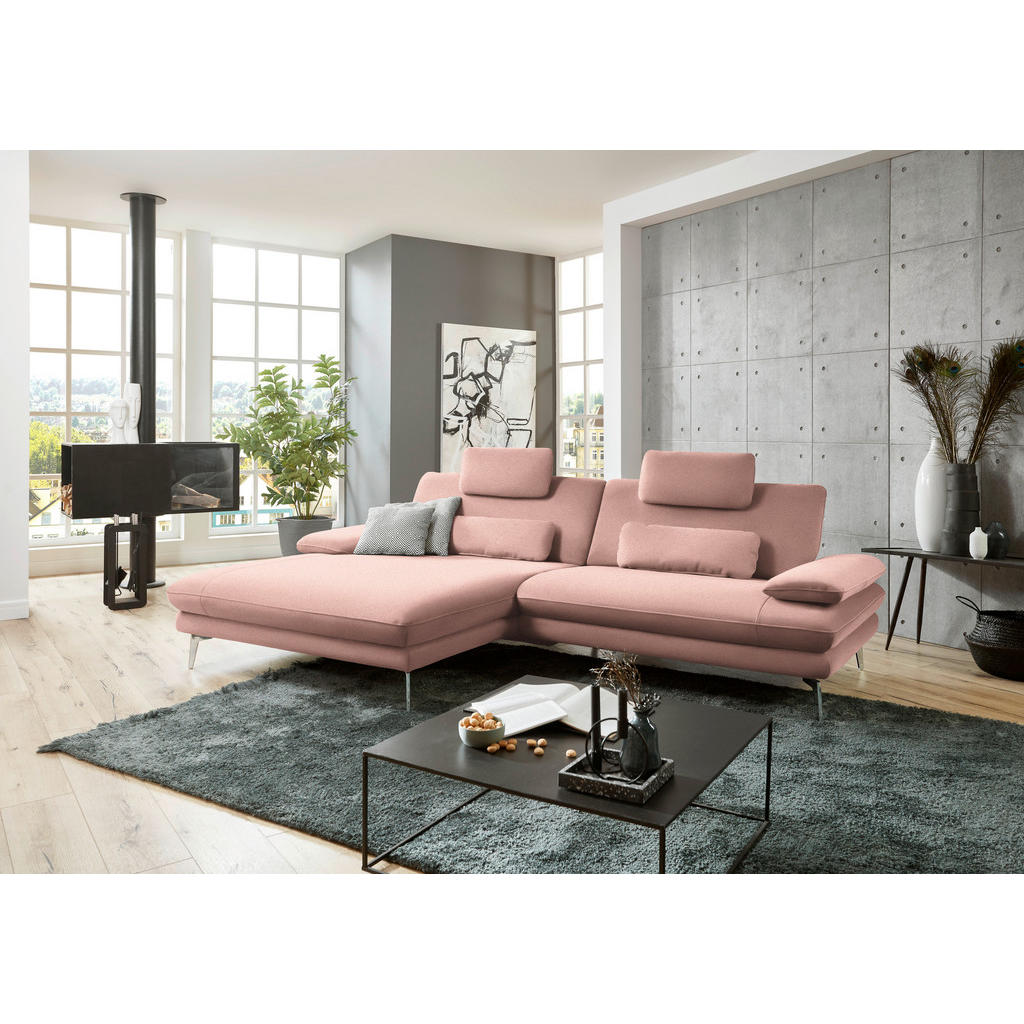 Thumbnail - Dieter Knoll Ecksofa, Rosa, Textil, 3-Sitzer, Ottomane links, L-Form, 284x184 cm, Goldenes M, Fußauswahl, Stoffauswahl, ...