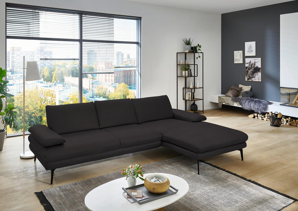 ECKSOFA in Echtleder Dunkelbraun  - Dunkelbraun/Schwarz, Design, Leder/Metall (310/180cm) - Dieter Knoll