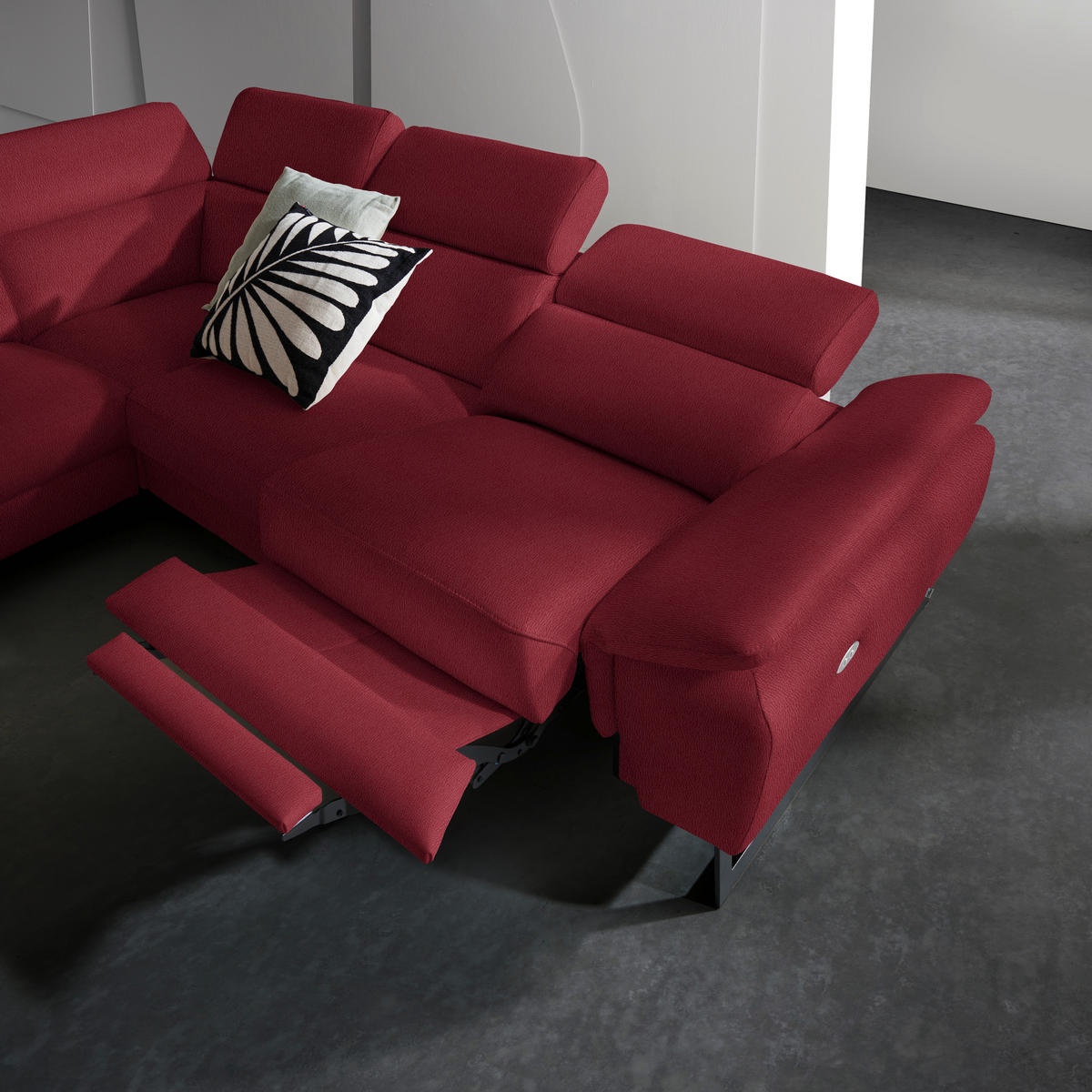 ECKSOFA in Echtleder Rot  - Rot/Schwarz, Design, Leder/Metall (281/225cm) - Celina Home