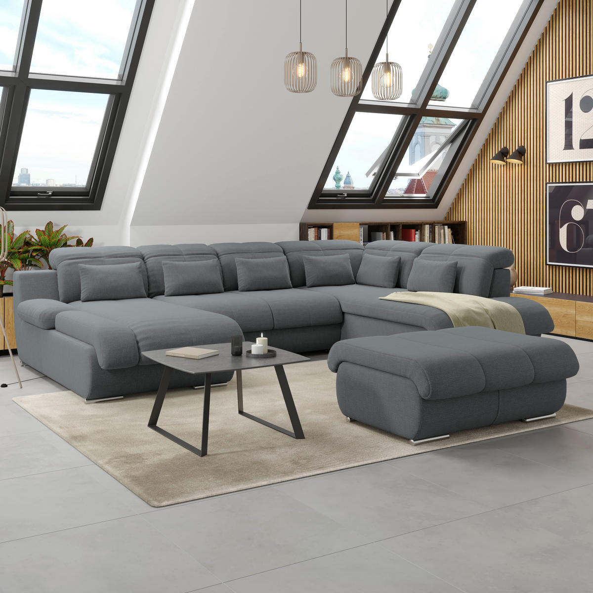 WOHNLANDSCHAFT MULTI Anthrazit Chenille  - Chromfarben/Anthrazit, MODERN, Textil/Metall (184/345/228cm) - Livetastic