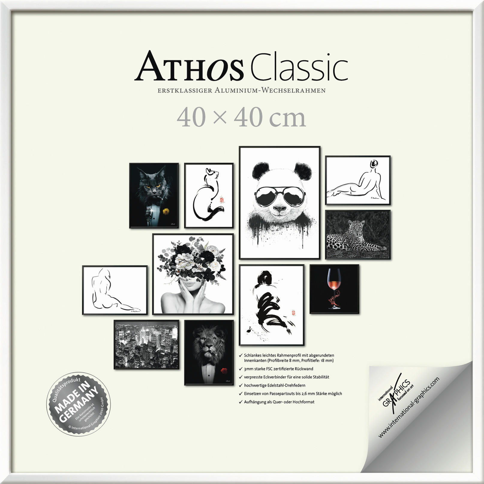 XXXLutz Bilderrahmen Athos Classic+ Weiß Hochglanz 40x40x1.8 cm