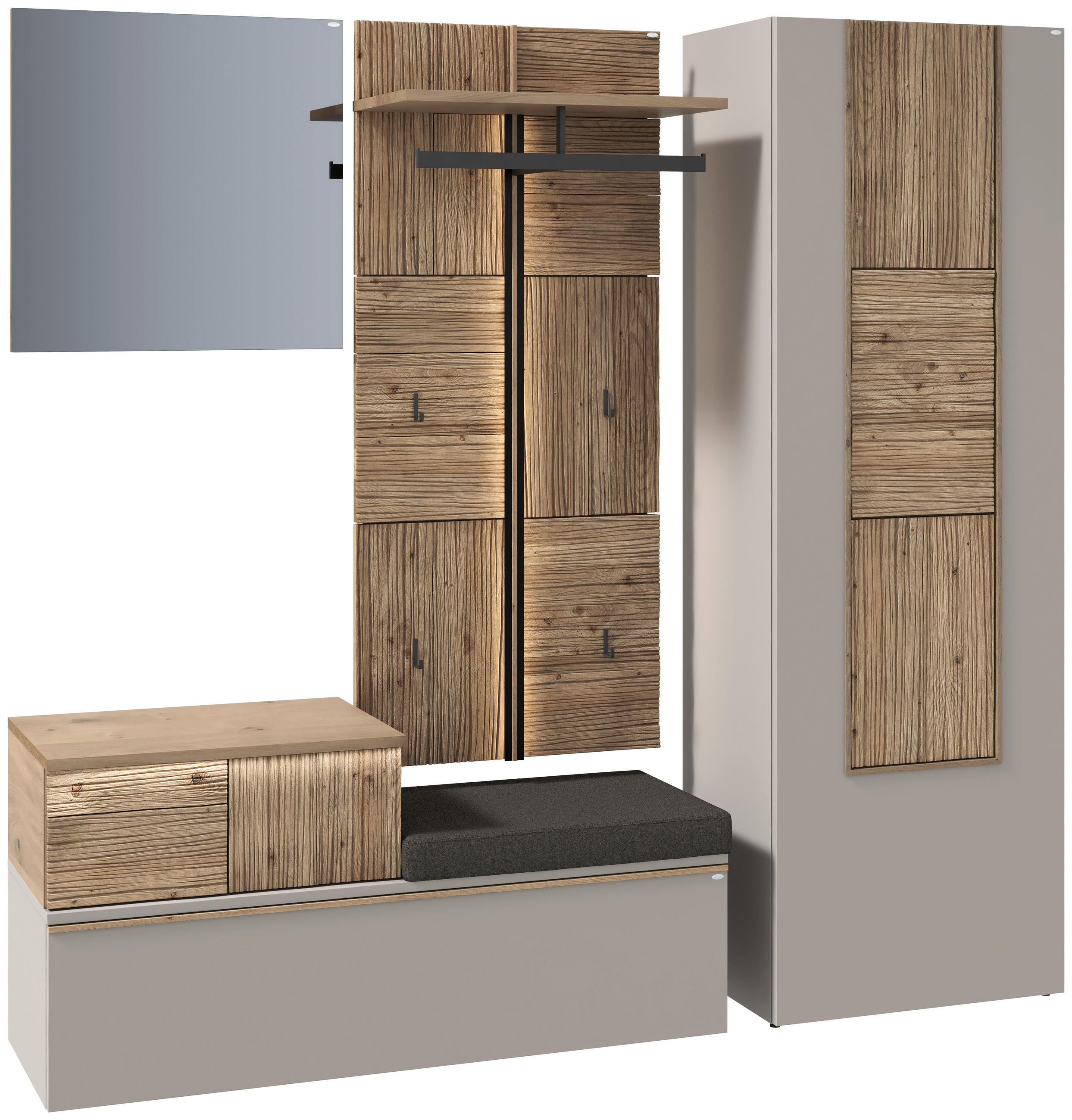 GARDEROBE 4-teilig  in 208/194/42,9 cm  - Taupe/Wildeiche, Design, Glas/Holz (208/194/42,9cm) - Voglauer