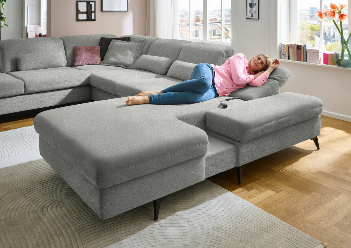 WOHNLANDSCHAFT Chenille Greige  - Greige/Schwarz, Design, Textil/Metall (255/364/198cm) - Beldomo Style