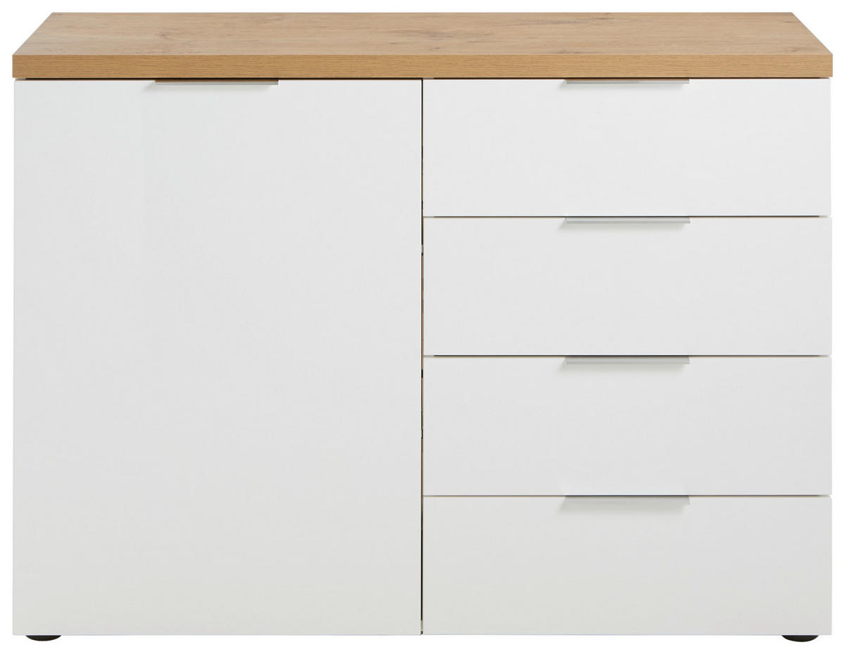 KOMODA   120/89/43 cm   bijela, boje hrasta  - bijela/boje hrasta, Design, drvni materijal/metal (120/89/43cm) - Voleo