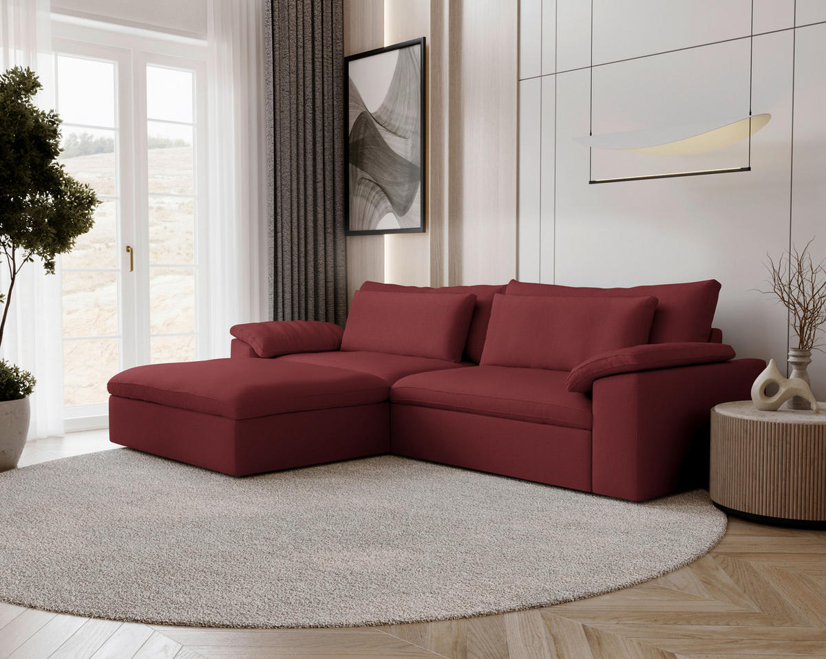 ECKSOFA  Chenille Bordeaux  - Bordeaux/Schwarz, Modern, Kunststoff/Textil (198/306cm) - Carryhome