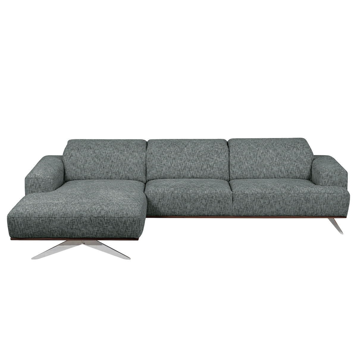 ECKSOFA PORTLAND Anthrazit Struktur Kopfteilverstellung  - Chromfarben/Dunkelbraun, Design, Holz/Textil (187/295cm) - Livetastic