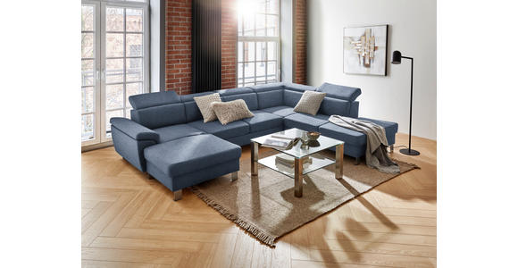WOHNLANDSCHAFT inkl.Funktionen Blau Webstoff  - Blau/Silberfarben, Design, Textil/Metall (168/320/226cm) - Xora