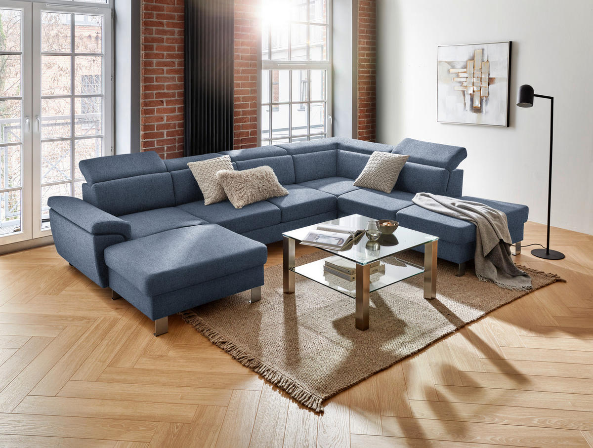 WOHNLANDSCHAFT in Webstoff Blau  - Blau/Silberfarben, Design, Textil/Metall (168/320/226cm) - Xora